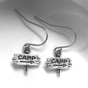 Miniature Tiny Camp Sign Camper Gift Outdoors Travel Nature Charm Earrings